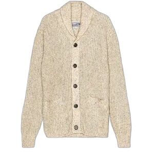 Topman Knitwear Beige Cardigan Ribbed Cuff and Hem Front Pockets Size L